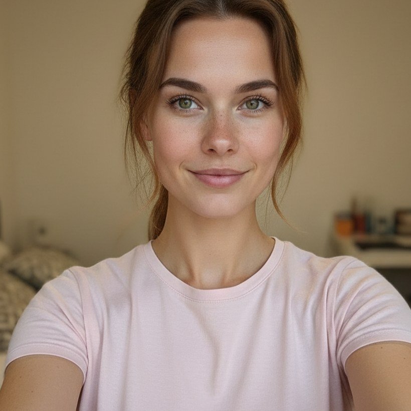 Portrait of Léna at home, a virtual model created with AI
